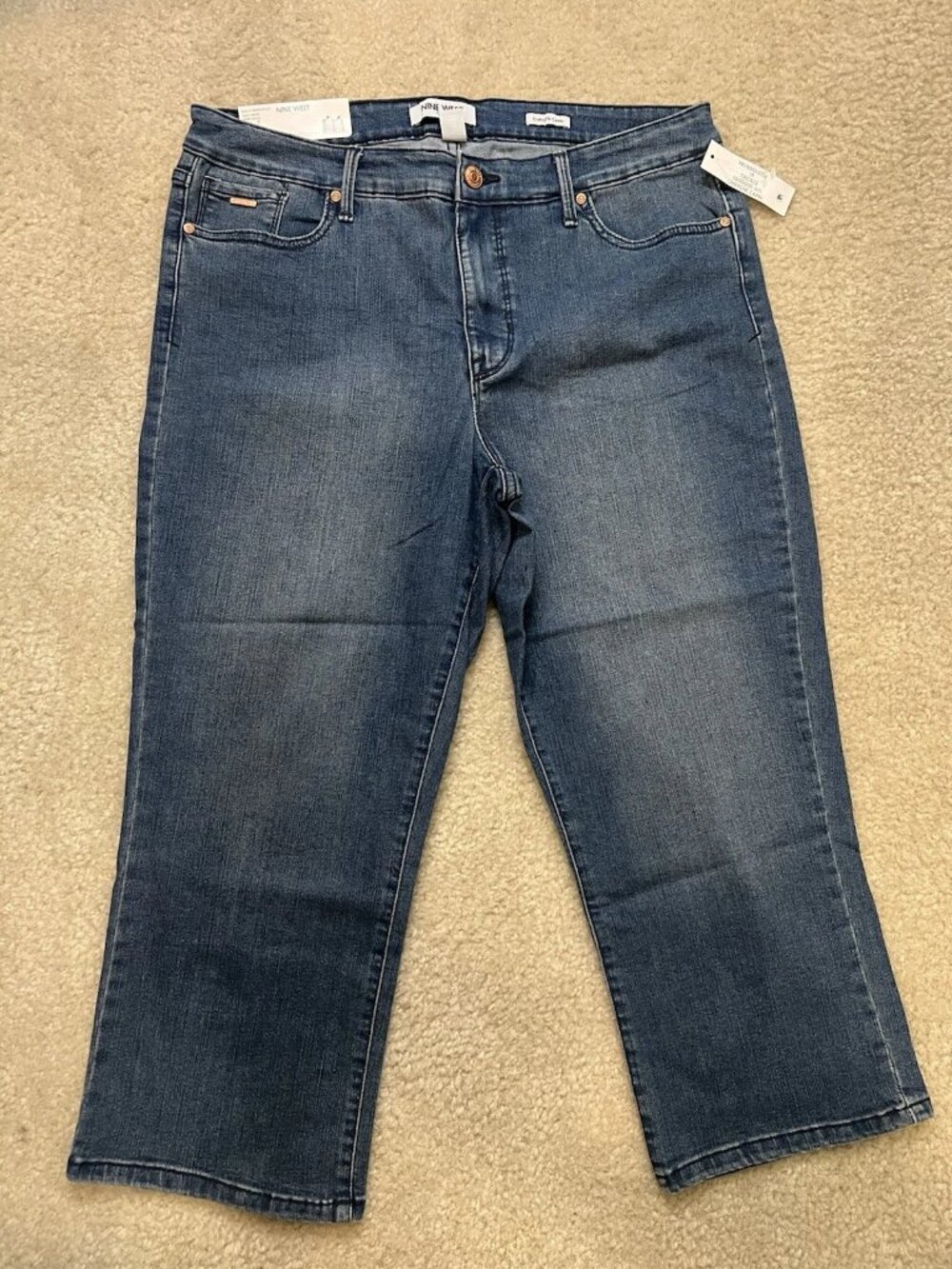 Nine West Denim Capri Jeans Blue Stretch Button Zip 5 Pocket Relaxed Women